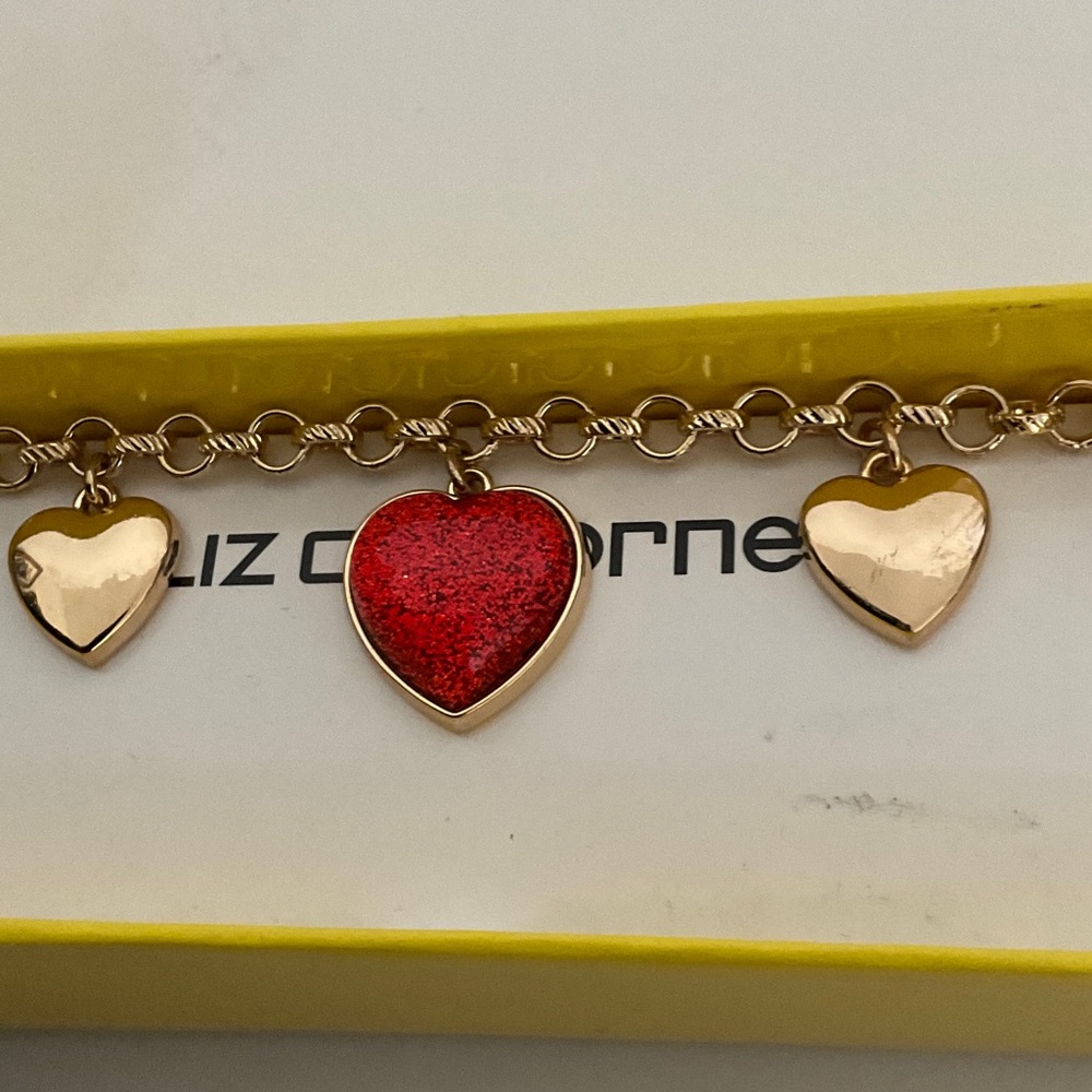 Liz Claiborne Red and Gold Heart Charm Bracelet - Picture 5 of 6